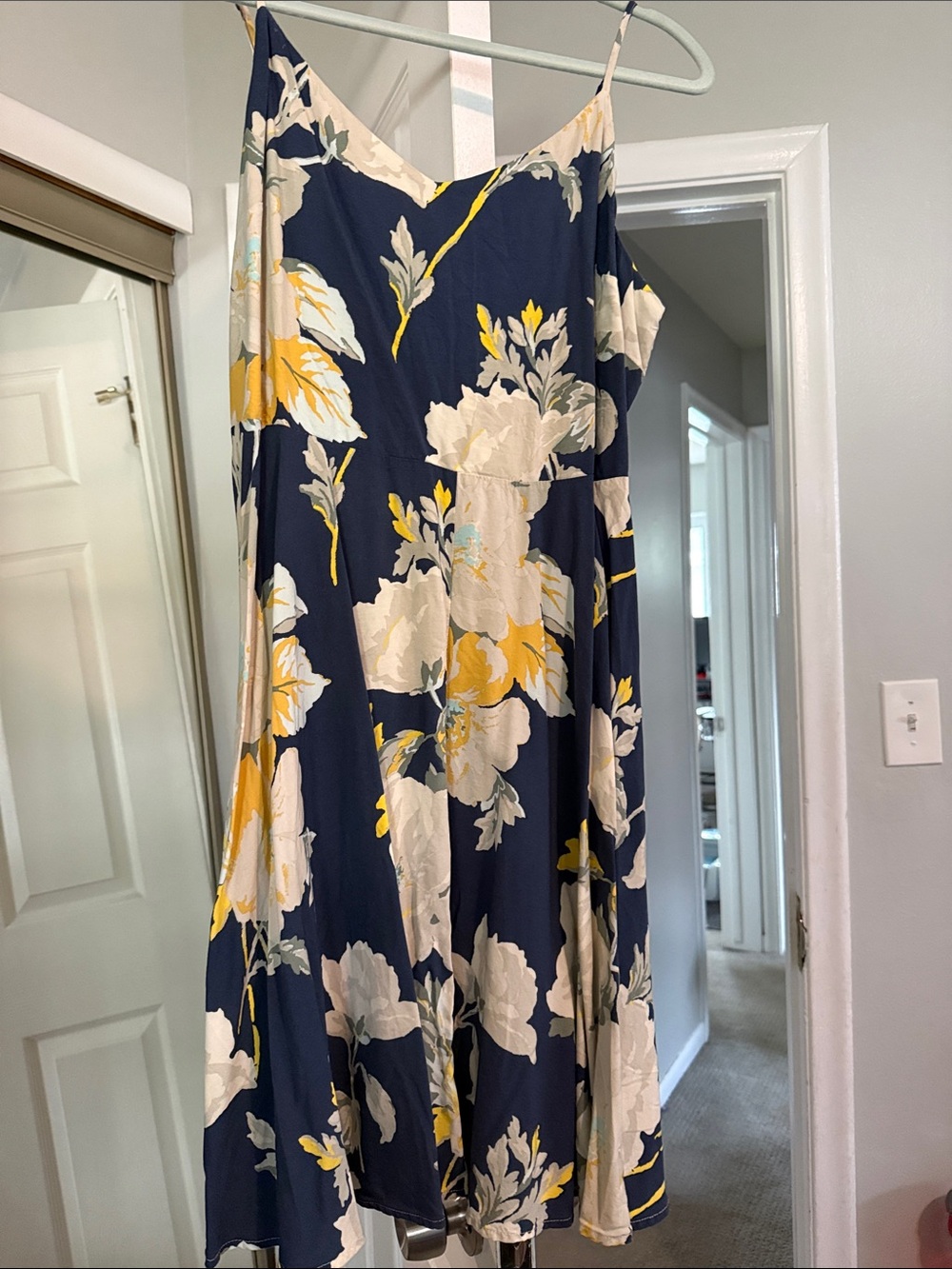 Navy Floral Slip Dress with Yellow & Cream Blooms